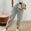 Women Casual Pants Elastic Waist Mid-rise Summer Jacquard Long Pants with Pockets Striped Print Loose Fit Trousers