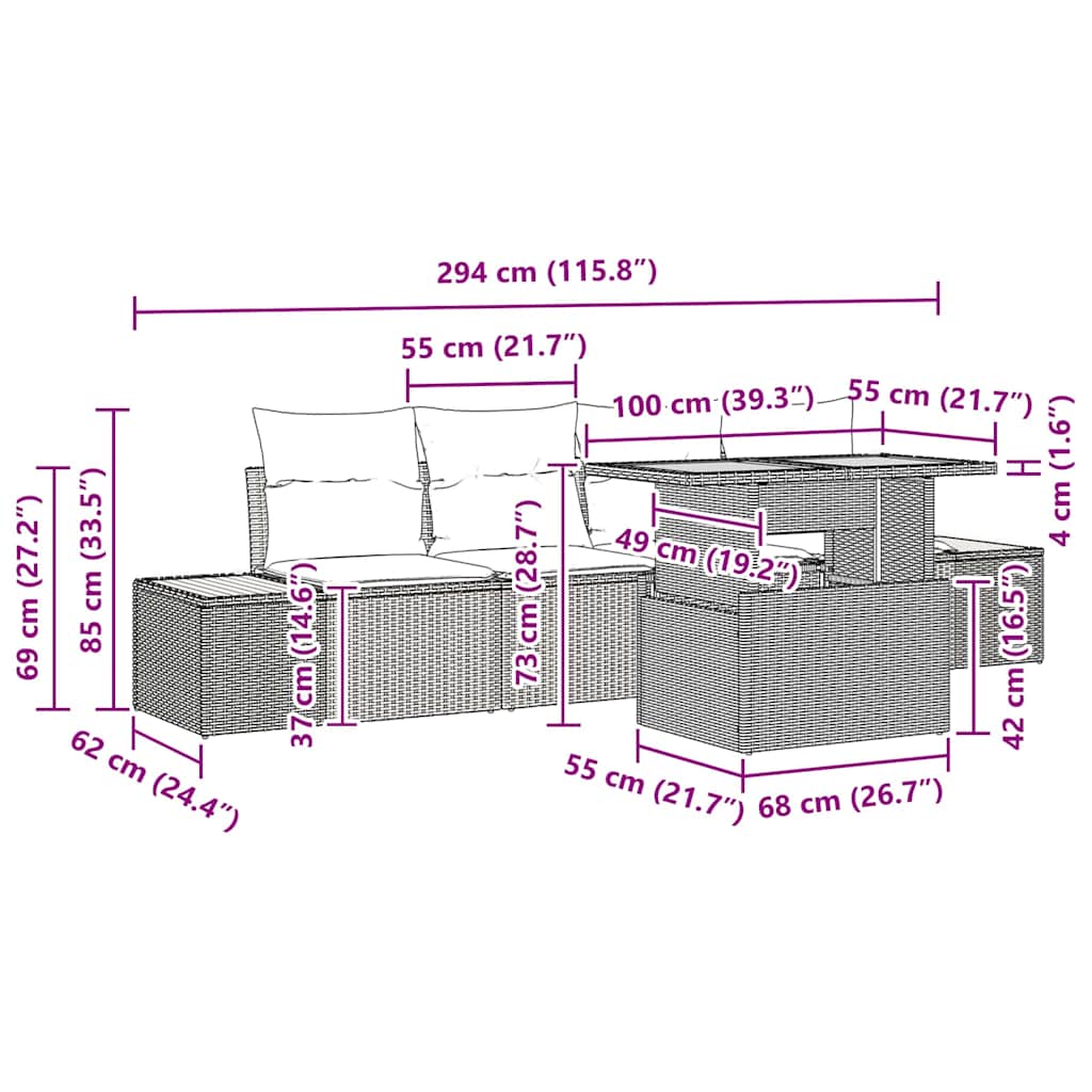 Garden Dining Set with Cushions 5 pcs Beige and Grey