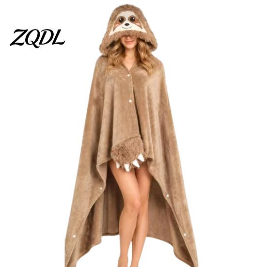 Oversized Blanket Hoodie Animal Wearable for Women, Flannel Sweatshirt Lightweight Velvet Gown Blanket, Button-Up Cosplay Cape Sleepwear Winter