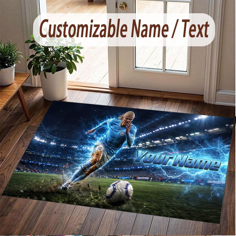 Custom Rug Erling Haaland Pattern Print Name Text Soft Non‑Slip Floor Carpet for Home Indoor Decoration