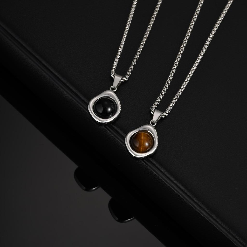 Ожерелье-подвеска из нержавеющей стали неправильной формы для мужчин, винтажное ожерелье с натуральным агатом и камнем "тигровый глаз", модное панк-украшение в подарок