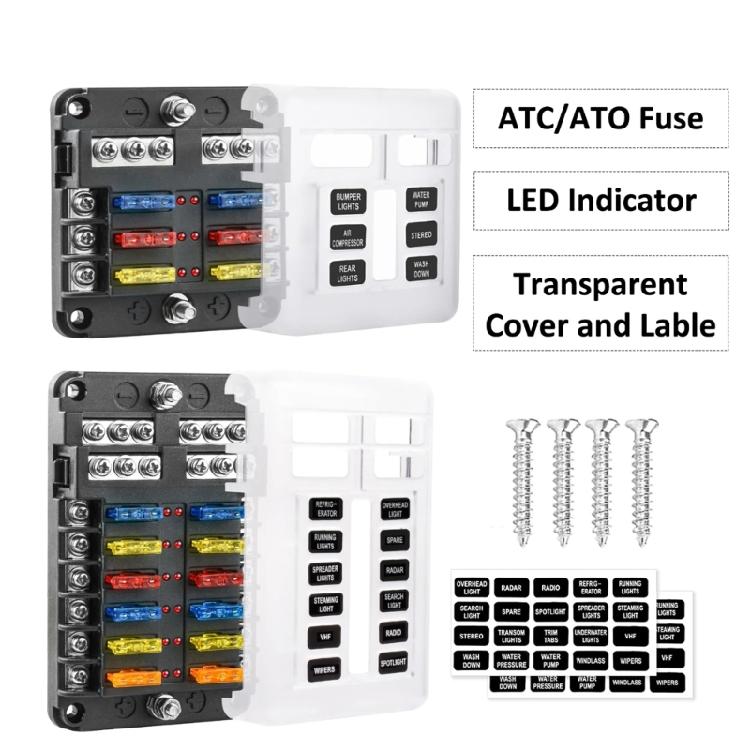 6/12 Way Car Boat Fuses Box Block Holder 12V 36V Auto Marine Waterproof Power Distribution Panel Board