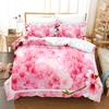 Pale Pink Duvet Cover Set, Sakura Branch With Cherry Flowers Tender Japanese Spring, Decorative Bedding Set King Size, Green