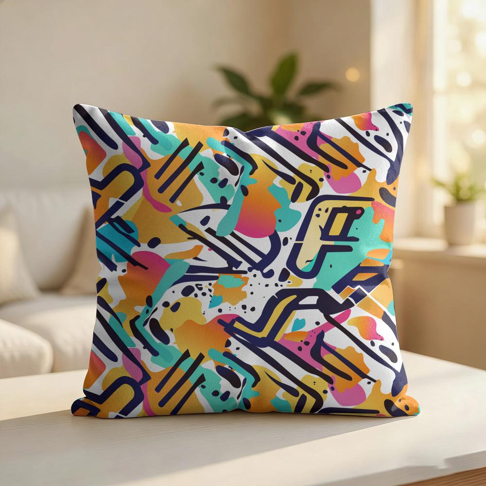 Colorful Graffiti Pattern Cushion Cover Silky Short Plush Invisible Zipper Dustproof Sofa Pillow Case For Home Decor