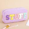 Women Girls Travel Corduroy Chenille Letters Patch Skincare Face Hair Stuff Makeup Cosmetic Bag for Daily Use