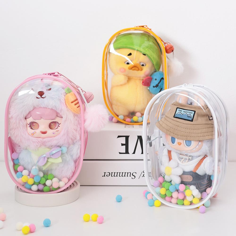 High-Transparency Thickened PVC Cotton Doll Storage Bag - Dustproof, Cute, Hanging, Transparent Q Round Design