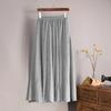 Spring Summer Vintage Solid Pleated Long Skirts Cotton Linen Maxi Skirt for Women Elastic Waist Boho Beach Skirt A-Line Skirt