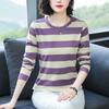 Women's Striped Vintage Long Sleeve T-shirt Casual Large Size Standing Collar Long Sleeve