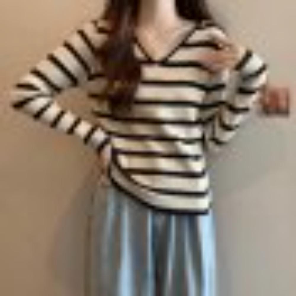 Новый базовый слой для женского весенне-осеннего дизайна, свитер с V-образным вырезом, полосатый трикотажный свитер с длинным рукавом