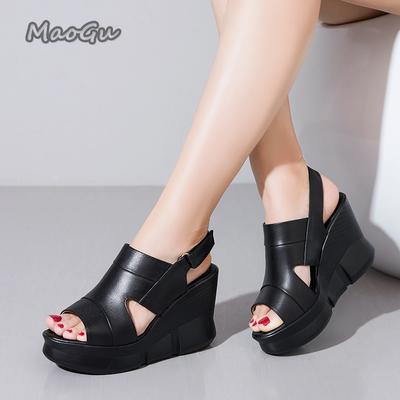 Женские босоножки на ультравысоком каблуке, однотонные босоножки на танкетке, летние новые модные босоножки на платформе с открытым носком и принтом «рыбий рот», пляжная обувь