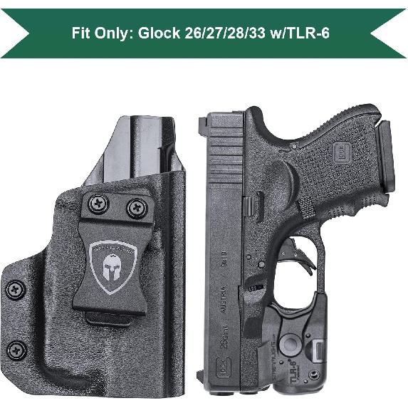 WARRIORLAN Compatible with Glock 26 w/TLR-6 Holster, IWB Kydex Holster Fit Glock 26/27/28/33 w/TLR6 Laser Light, Inside Waistband Concealed Carry