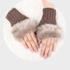 Warm Sheep Wool Knitted Faux Rabbit Fur Couples Fingerless Mittens Wrist Gloves Exposed Finger