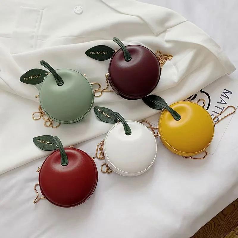 Sweet Circular Bags for Women New Trendy Creative Cherry Chain Crossbody Bag Small Handbags PU Leather Ladies Shoulder Purse