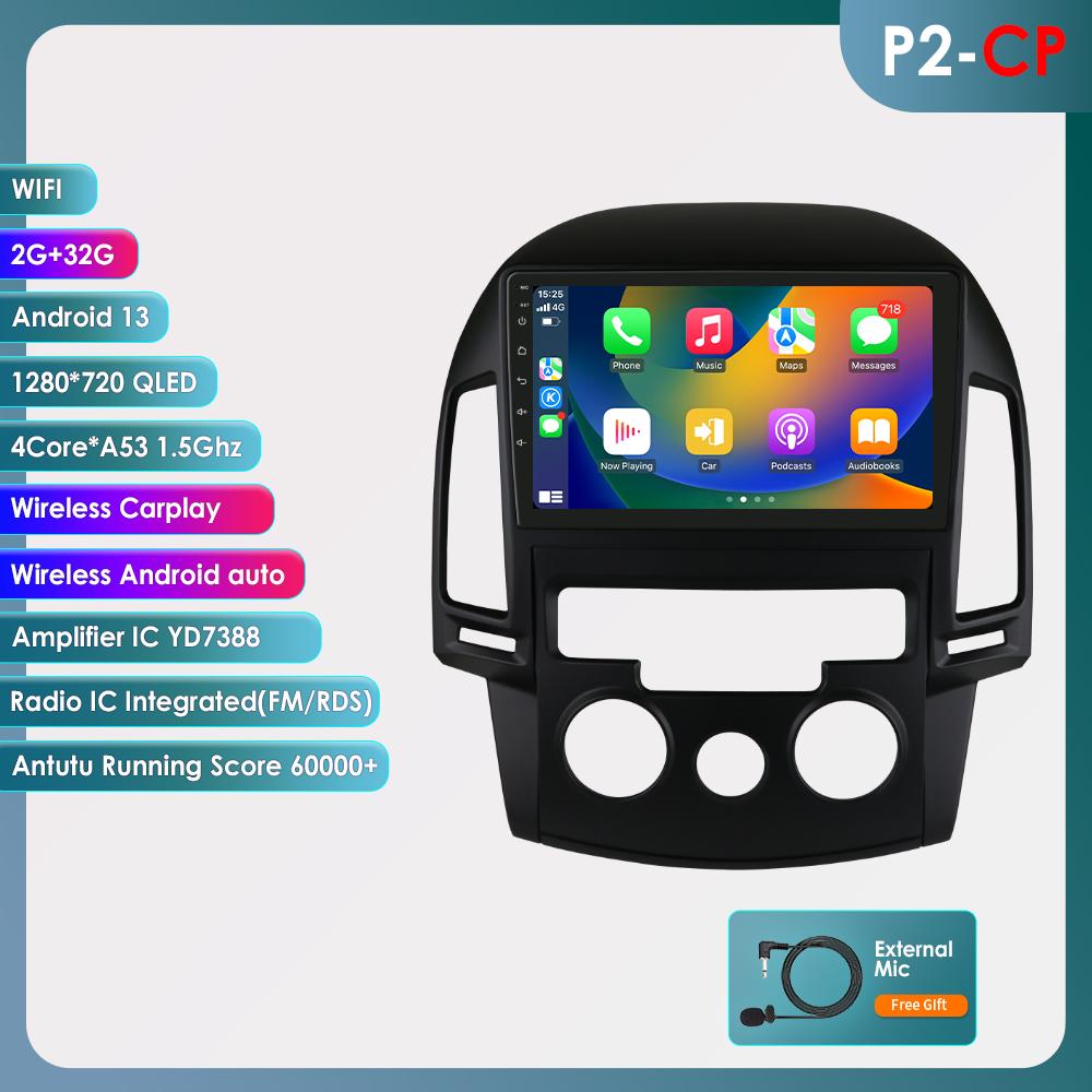 Hizpo Carplay 4G Cam Android 13 Автомобильное радио для Hyundai I30 2006 - 2011 Руководство Мультимедиа Видео Плеер GPS 2din Авторадио Интеллектуальный Экран RDS