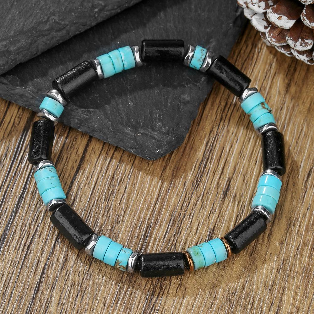 Мужской эластичный браслет из бирюзовых деревянных бусин