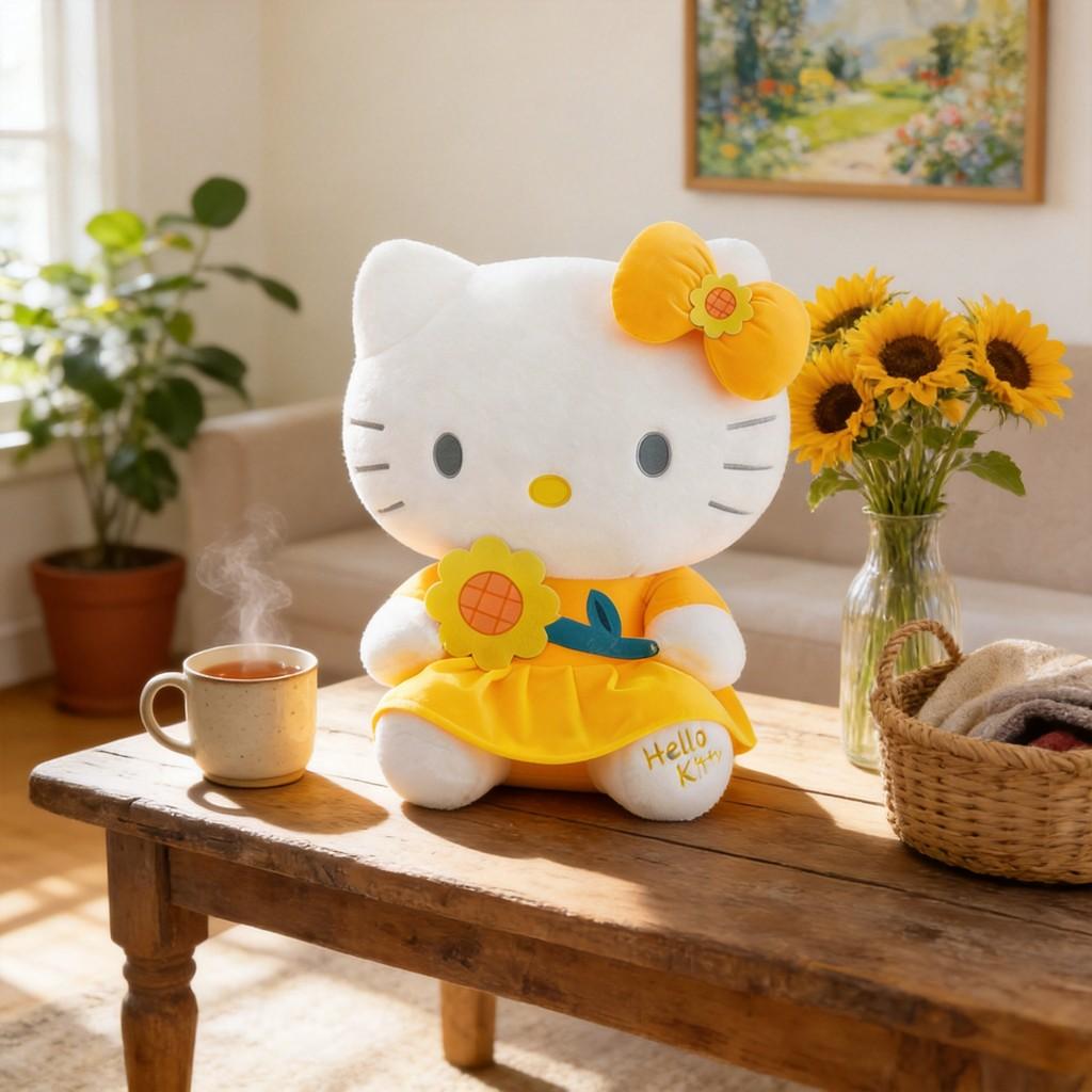 Plush Sunflower Hello Kitty Cat Toy With Soft Pp Cotton For Kids Birthday Gift