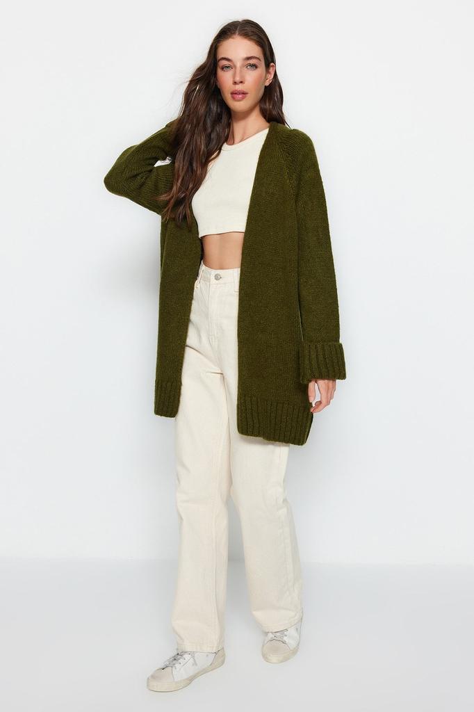 Women's Fashionable Stylish Cardigan Black Wide Fit Soft Textured Knitwear Cardigan