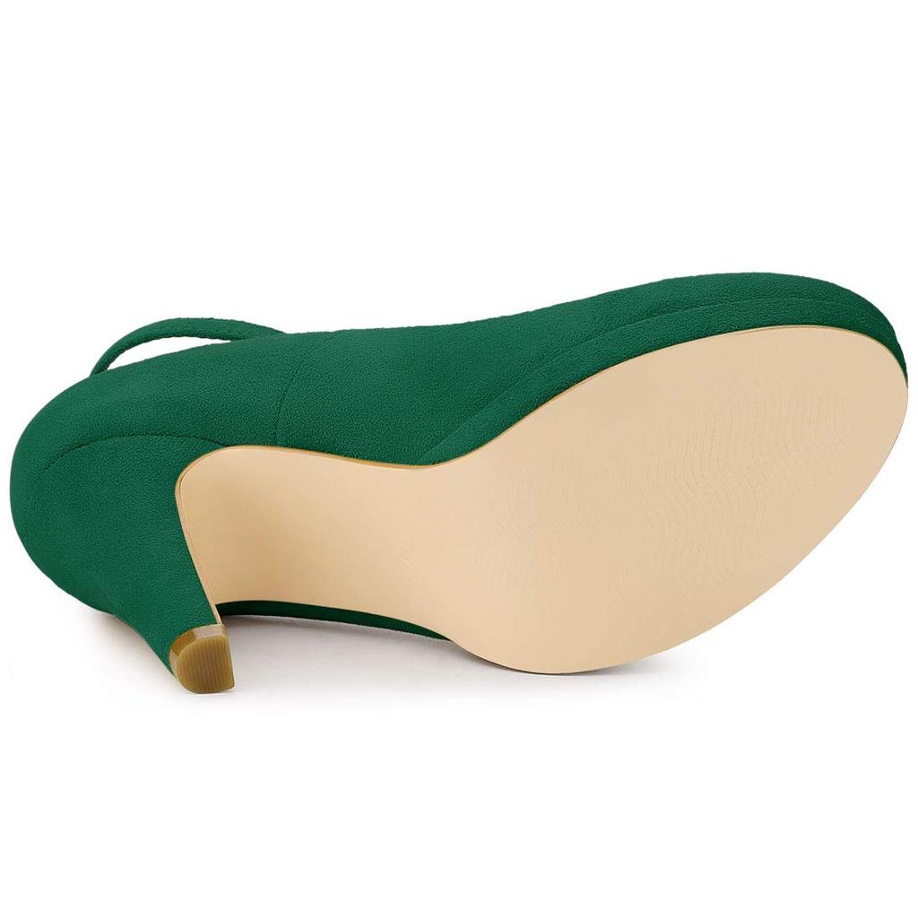 Allegra K Women's Green Round Toe Stiletto Heel Pumps with Ankle Strap, Size 24.5cm
