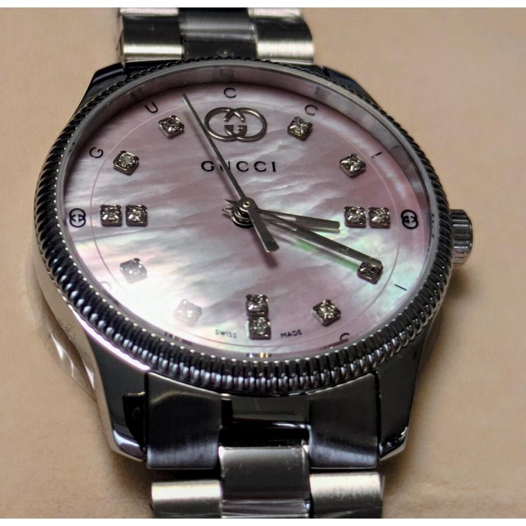 Б/у Новый и неиспользованный GUCCI GTimeless 30 мм часы розовый циферблат бриллианты YA1265062 женские Gucci перламутр