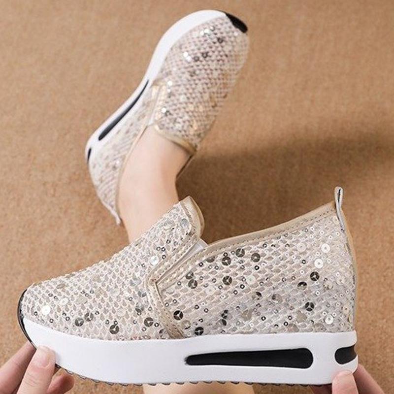 Fashion 2025 Elegant Bling Mesh Sports Shoes Women Fashion Plus Size Platform Sneakers Woman Slip On Soft Insole Vulcanize Shoes Female