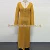 European-American V-Neck Hollow Texture Long-Sleeve Beach Dress