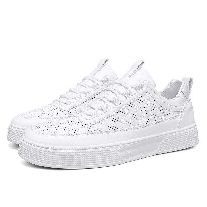 Leather Punching Breathable Little White Shoes Spring Youth Casual Versatile Sports Flat Baseplate Shoes 2024 New Men's Shoes
