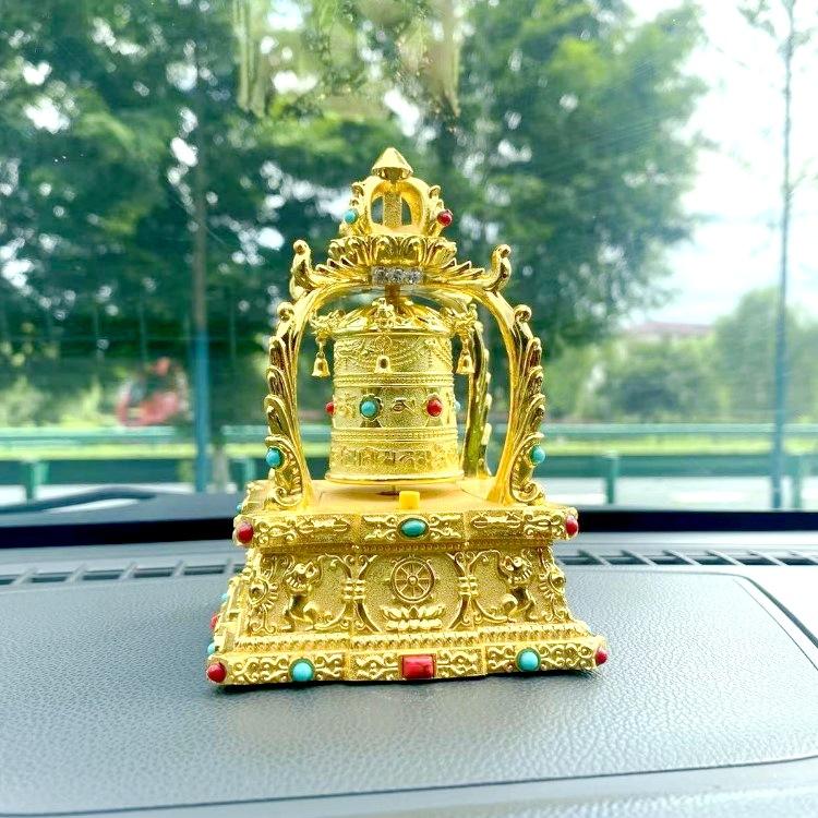 Creative Solar Alloy Car Accessories Prayer Wheel Automatically Rotates Car Interior Decoration Feng Shui  Buddhism