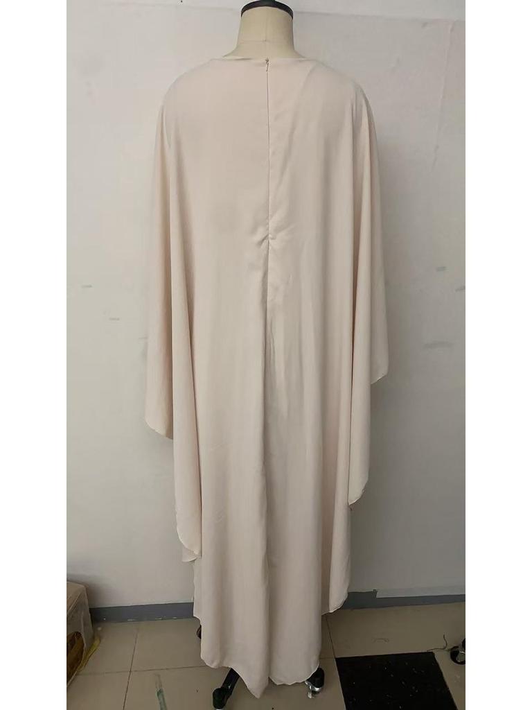 2024 Европейская и американская мода Свободное платье с рукавами летучая мышь, плиссированное, асимметричное, элегантное, длинное