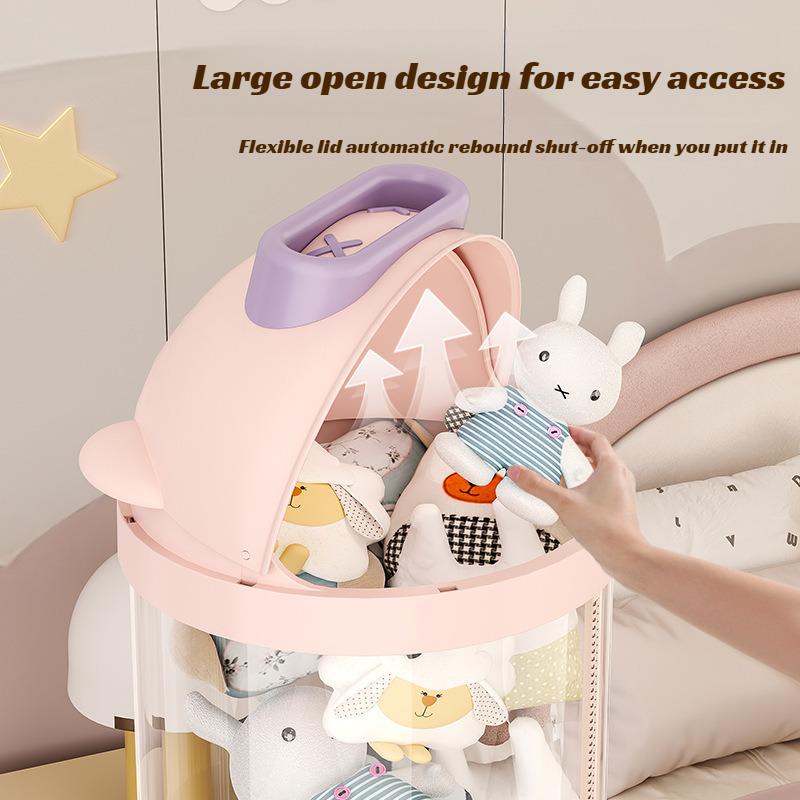 Large Capacity Plush Doll Storage Bucket With Wheels Transparent Storage Bucket Zipper Kids DIY Plushies Toy Display Bucket