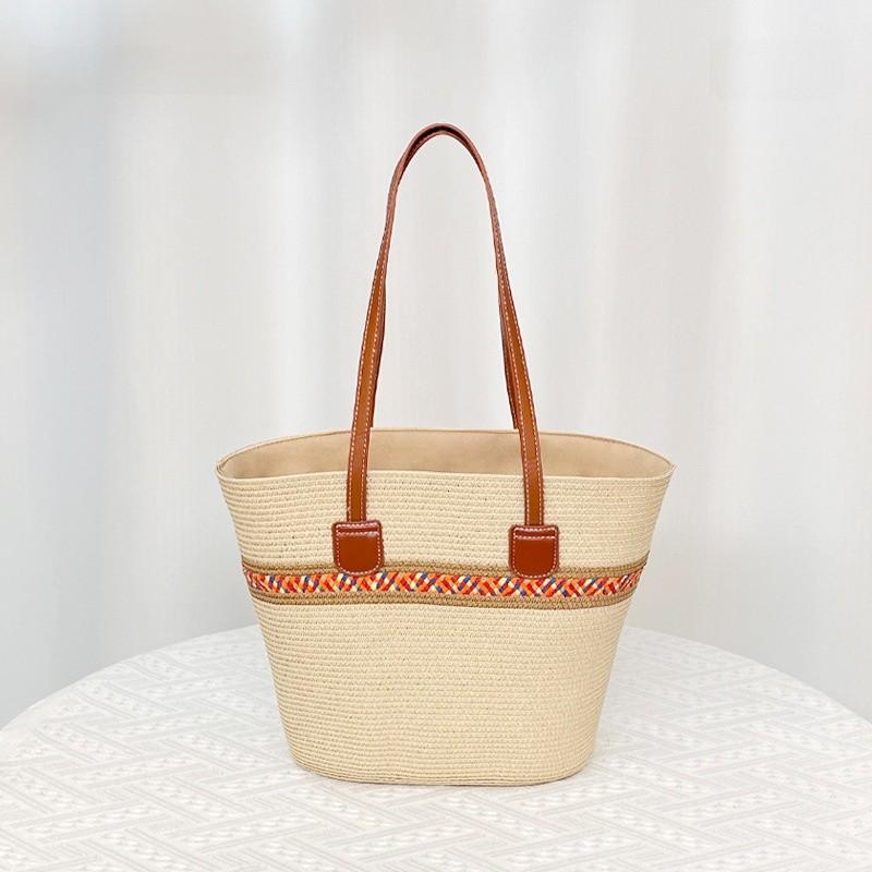 Large Capacity Woven Bag For Beach Vacation With Zipper Closure And Pocket