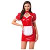 Женский костюм горничной для косплея S-XXL - Облегающее платье из глянцевой ПУ с кружевной отделкой и вырезами, со съемным бантом для Хэллоуина