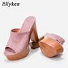 Eilyken Модные деревянные тапочки на высоком каблуке, новые женские тапочки, летние римские повседневные женские туфли на платформе с открытым носком, сандалии
