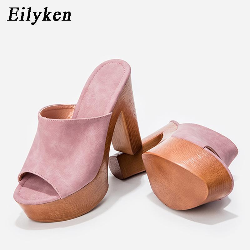 Eilyken Модные деревянные тапочки на высоком каблуке, новые женские тапочки, летние римские повседневные женские туфли на платформе с открытым носком, сандалии