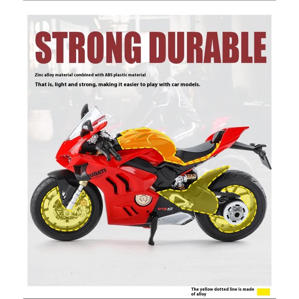 Модель мотоцикла DUCATI V4S в масштабе 1/9 из сплава со светом - Премиальная игрушечная машинка-реплика для детей, подарок для энтузиаста гонок