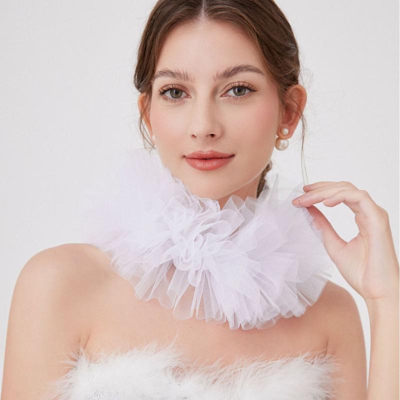 Tulle Ruffled Neck Mesh Collar Layered Ruff Collar Scarf For Costume Party Decor Adults Neckwear Cosplay Props