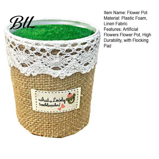 Sturdy Artificial Planter Simulated Flower Pot Arrangement with Linen Flocking Pad Design Durable Nordic Vase Style Plants for Home Garden Office