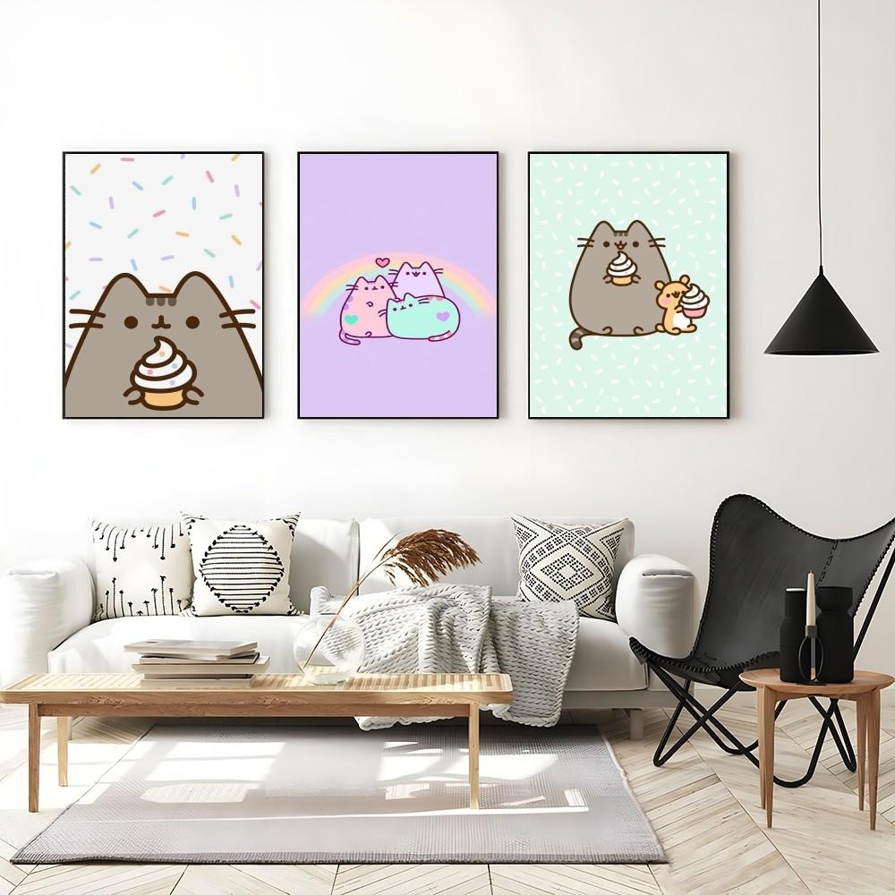 1 шт. мультяшный постер с изображением кота P-Pusheen K-Kawai, самоклеящийся художественный постер, водонепроницаемая бумажная наклейка для декора стен кофейни, бара