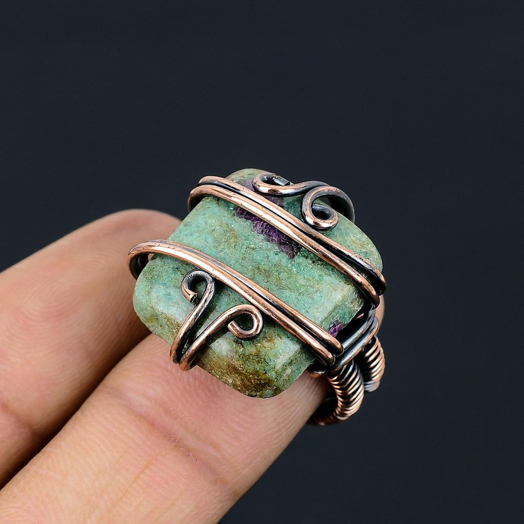 Рубин в драгоценном камне фуксита ручной работы из медной проволоки, ювелирное кольцо размером 6,5 g2q58