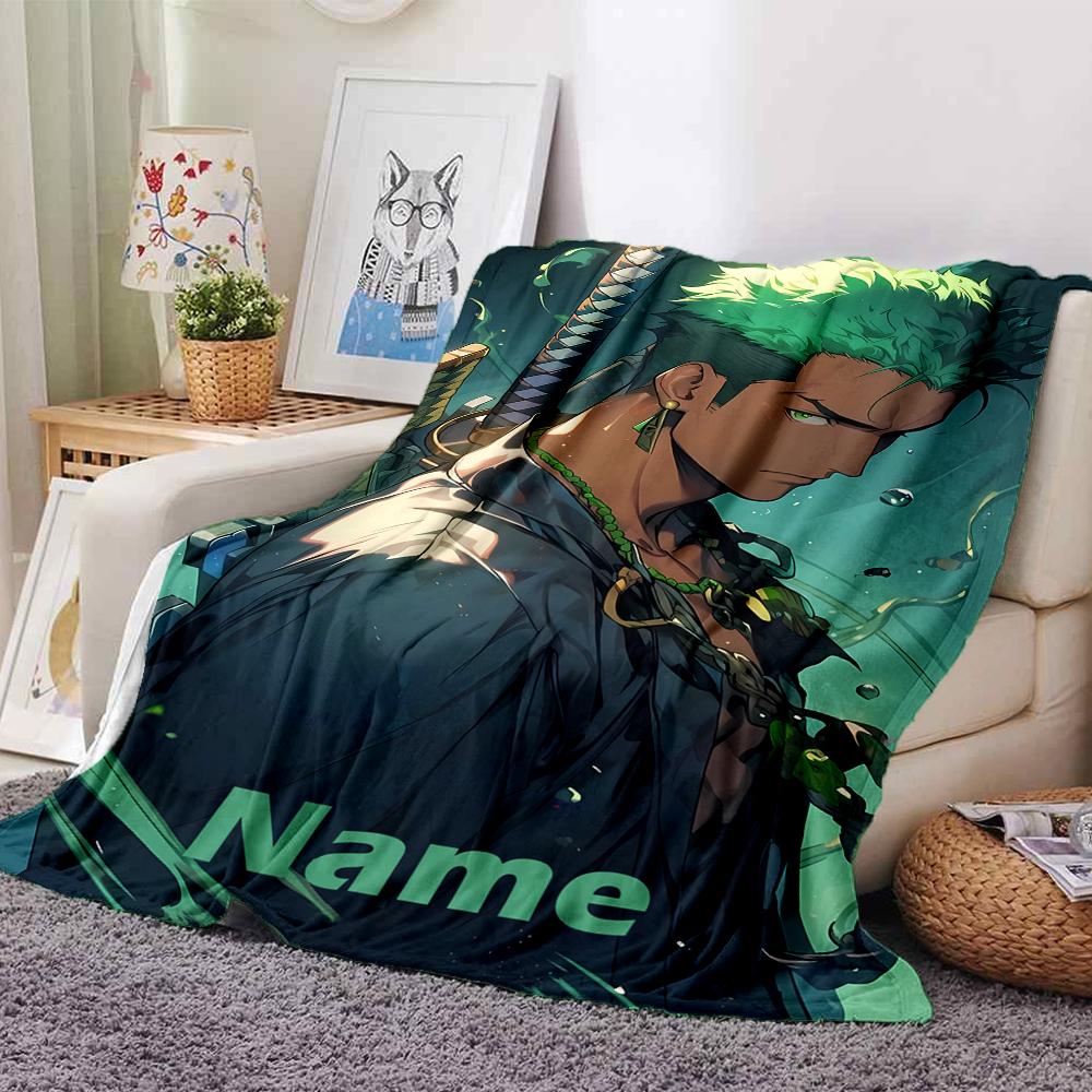 Custom Name Roronoa Zoro Theme Printed Blanket - Perfect for Couch, Bed, Travel & Outdoor Use | Machine Washable, Cozy & Durable.
