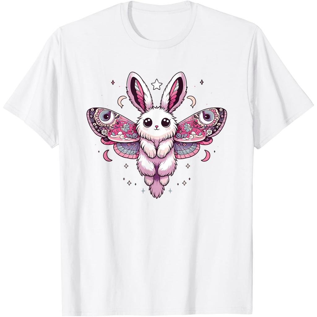 Kawaii Pastel Goth Bunny Moth Graphic Tee for Unisex Cute Creepy Style Short Sleeve T-Shirt
