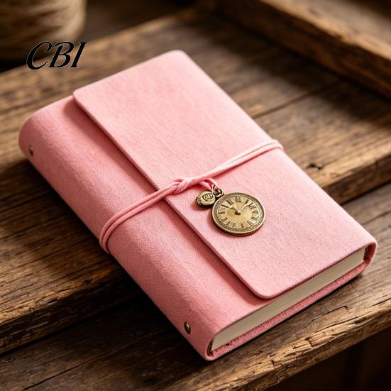 Ink-proof Planner A6 Faux Leather Journal Notebook, 6 Ring Loose Leaf Binder with Retro Clock Secure Page Pendant, 7 Inch Personal for Travel Writing,