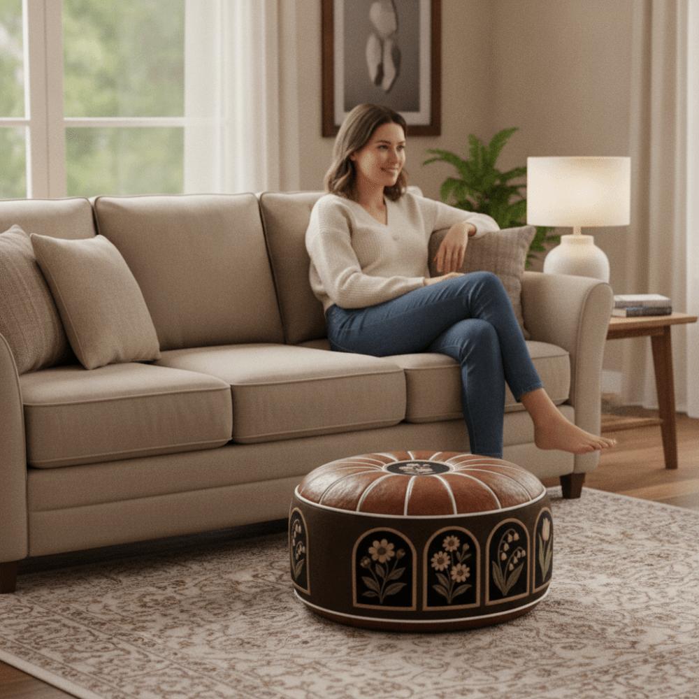 PU Leather Footstool Cover Waterproof Pouf Cover Storage Leg Bench Floor Seat Cushion Bedroom