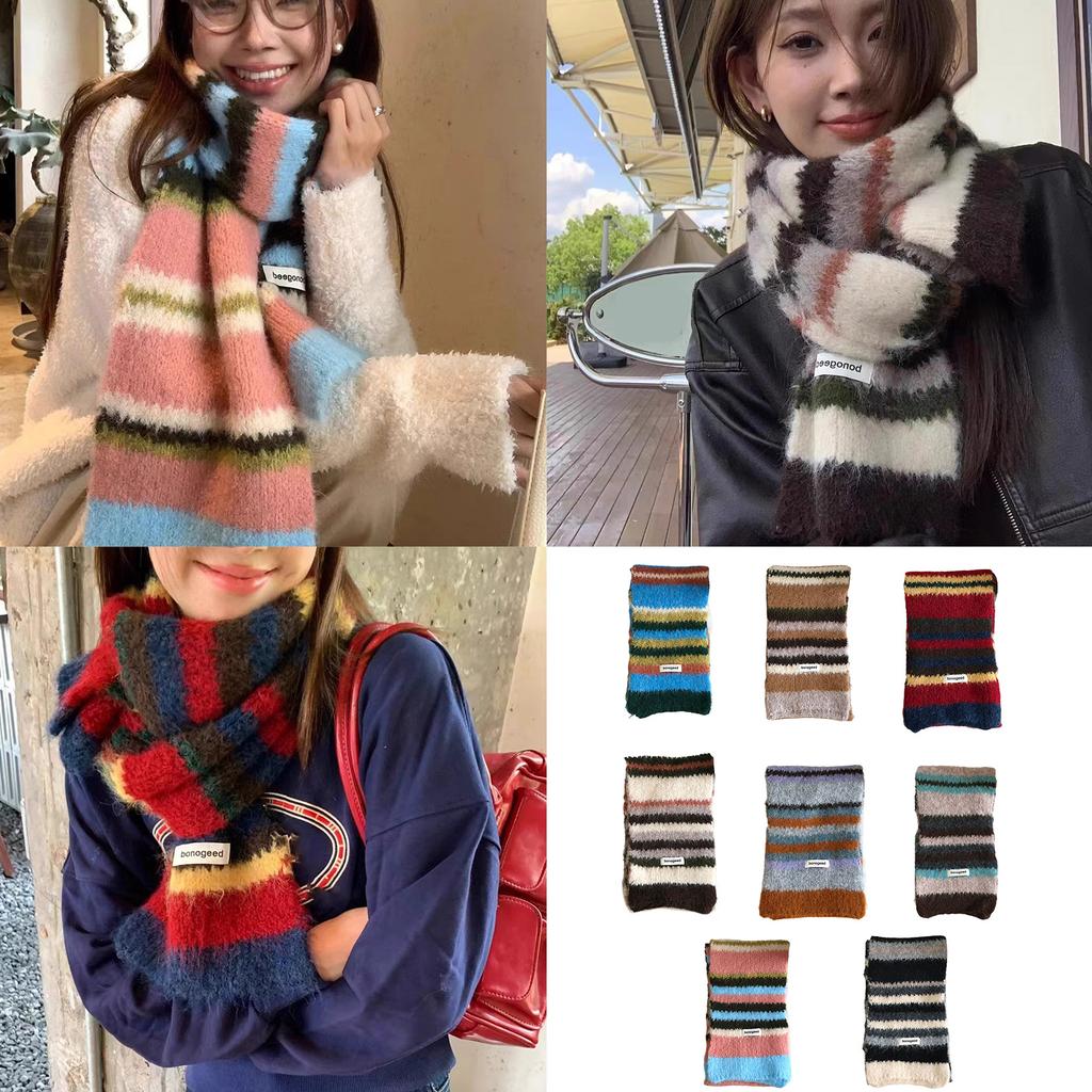 Striped Scarf Color Blocking Warm Neck Warmer Comfortable Neckerchief for Women Men Fall and Winter Outdoor Activities