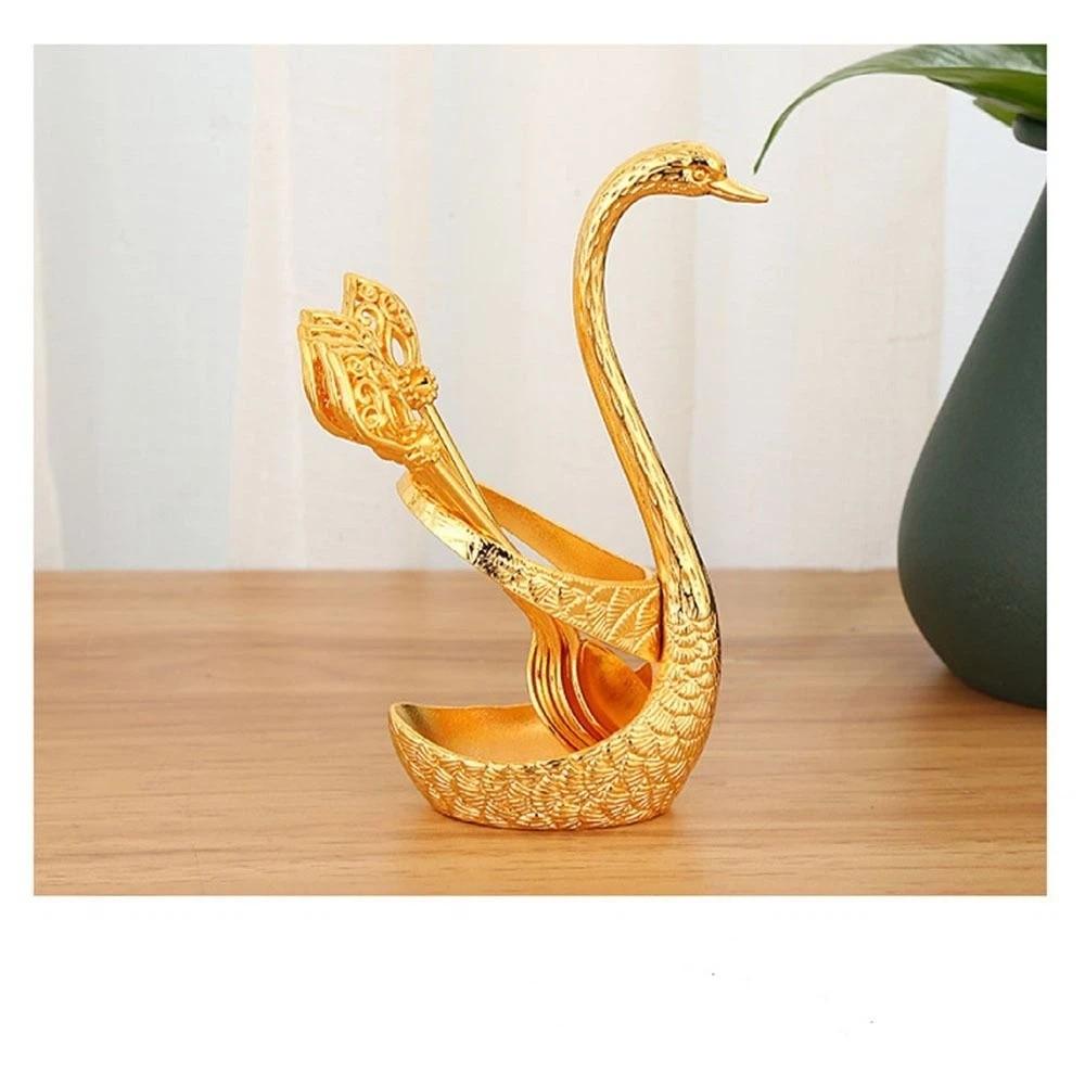 6Pcs Zinc Zinc Zinc Alloy Luxury Dessert Utensils with Swan Shaped Base Dessert Spoon Kitchen
