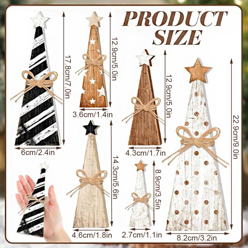 1 Set Desktop Rustic Wooden Handmade Ornament Decorative Tree Durable Christmas Festive Craft Creative