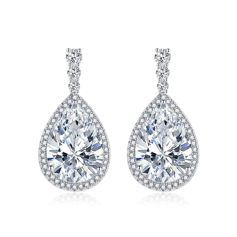 Sace Gems Copper Temperament Zircon Drop Shaped Earrings Navy Blue Inlaid Zircon Color Treasure Earrings for Women