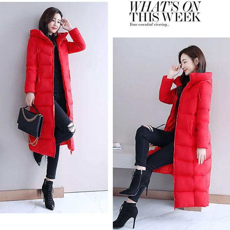 Women Parka Coat Autumn Winter Thicken Warm Hooded Coat Ladies Slimming Lengthen Padded Jacket with Pocket Outerwear