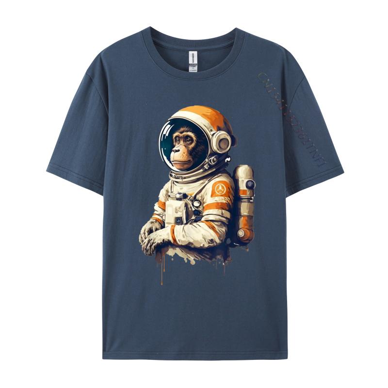 space vintage travel astronaut monkey astronaut Custom Camisa T-Shirt Tops Tees Retro Cotton Normal Clothing Shirt