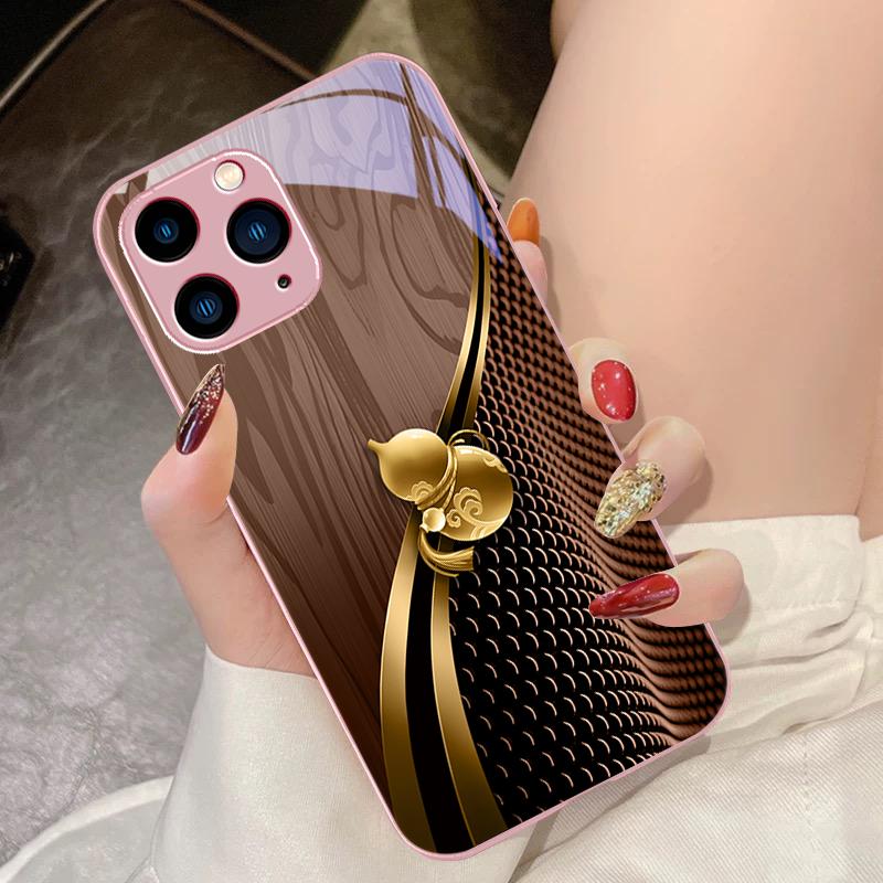 Золотая Тыква с Текстурой Дерева Для IPhone 15 Pro 14 13 12 Mini 11 XS Max XR 7 8 Plus SE 2020 2022 Закаленное Стекло Чехол для Телефона