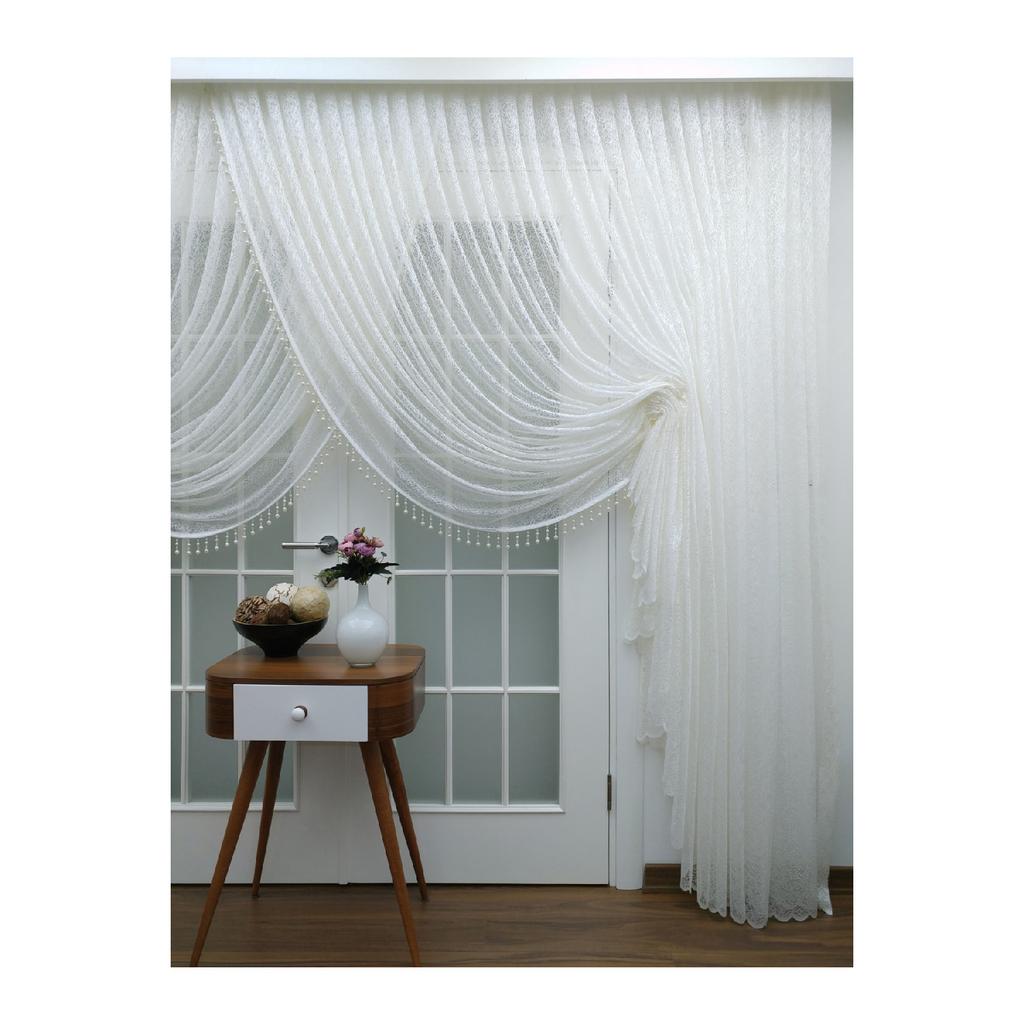 Специальный вязаный текстурированный занавес из тюля Cruve - включая бусины, 200x260, галстук, 1/4